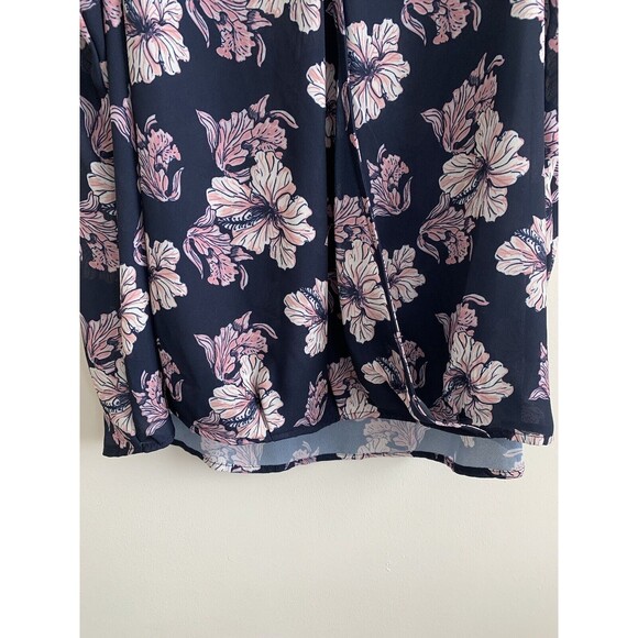 Grayson Threads Blue Floral Faux Wrap Front Sleeveless Blouse Women's Size Small - Picture 4 of 6